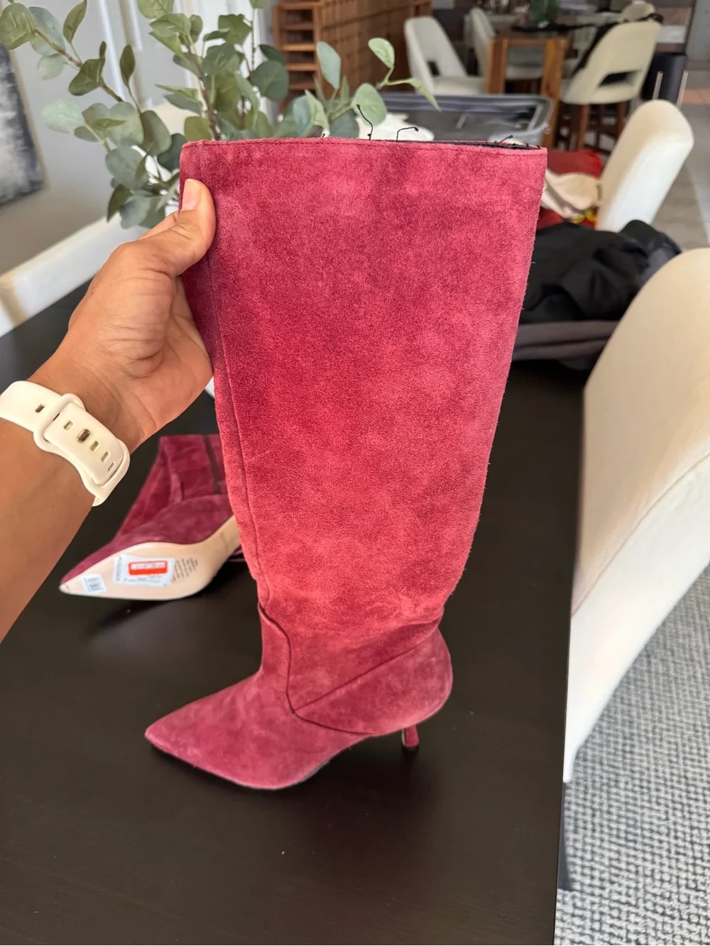 L'AGENCE Burgundy Suede Over-the-Knee Pointed Toe Boot